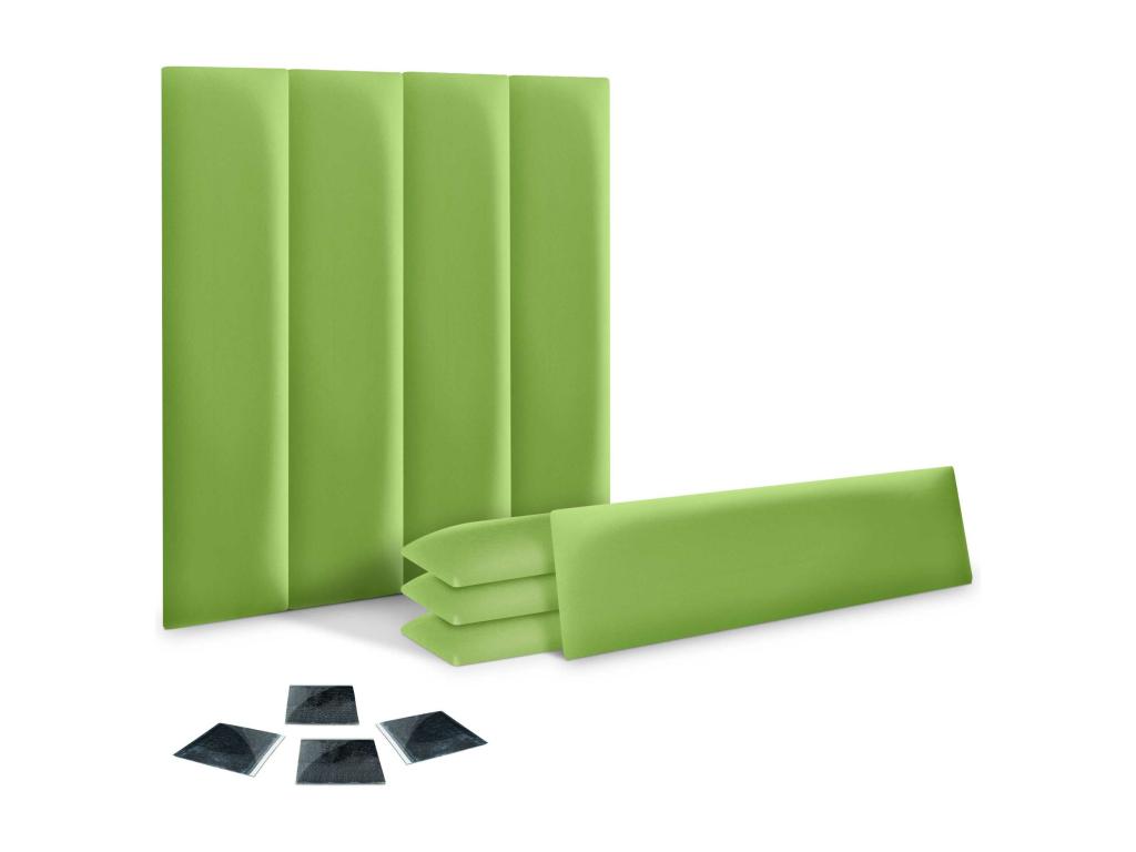 Set of 8 Homzora eco-friendly faux leather padded panels, self-adhesive pack for sound-absorbing wall protection, green, 60x30 cm x8