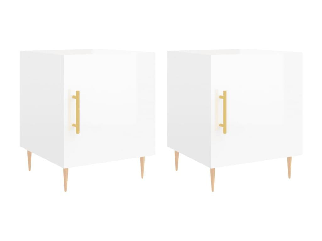 2-piece bedside tables, glossy white, 40x40x50 cm