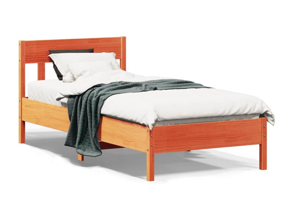 Bed frame without mattress brown wax 90x190 cm solid pine wood