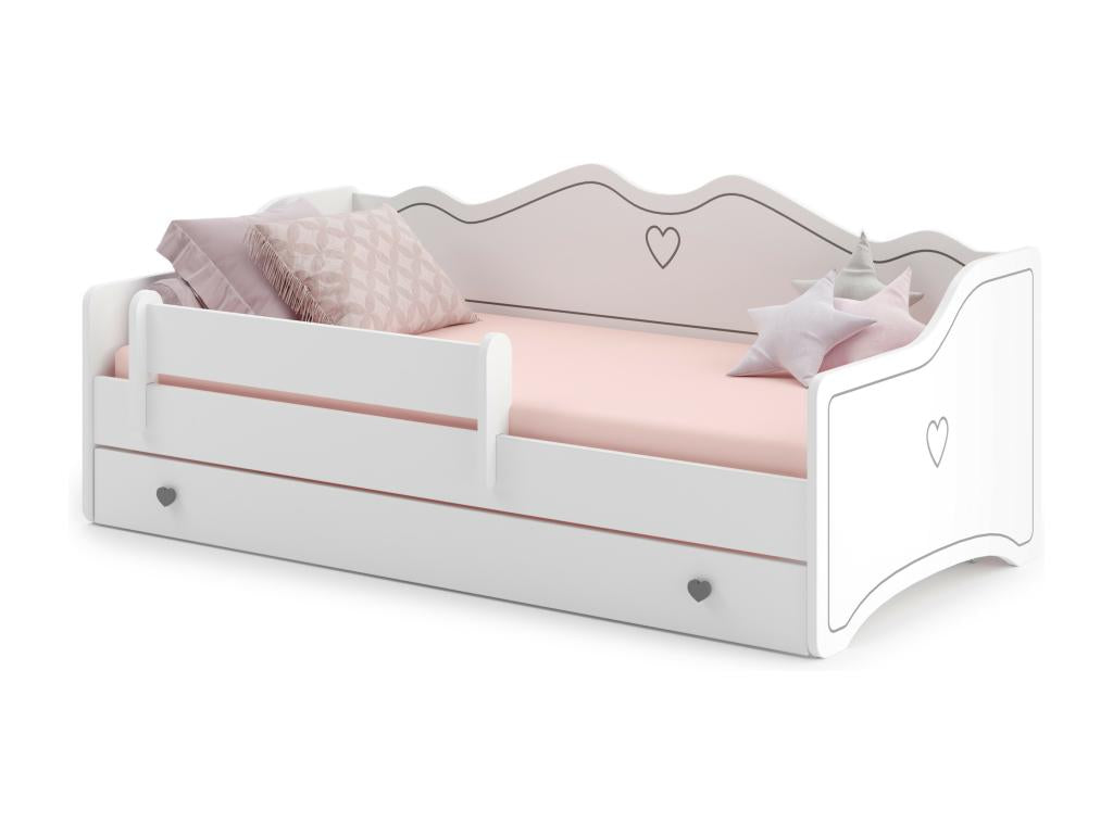 Homzora 160x80cm Children's Bed with Drawer - Grey - With Mattress - Heart