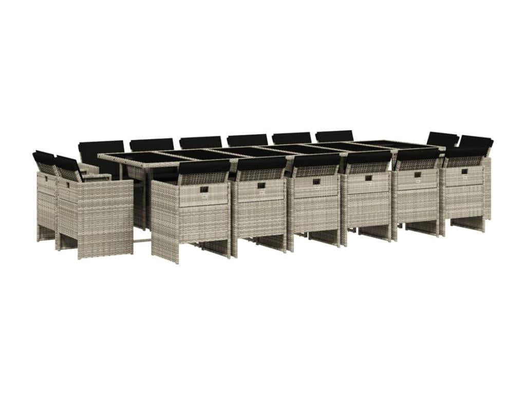 17-piece light grey rattan garden dining set and cushions