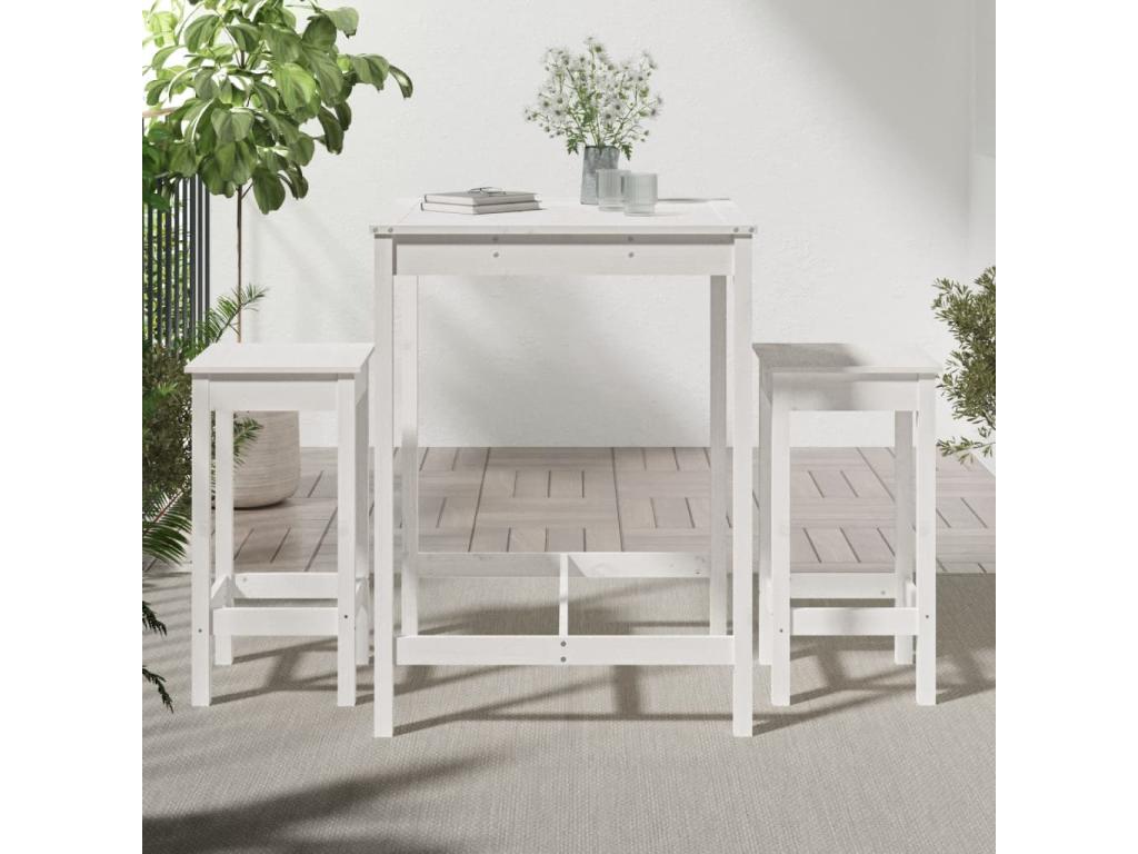 3-piece garden bar set, white, solid pine wood