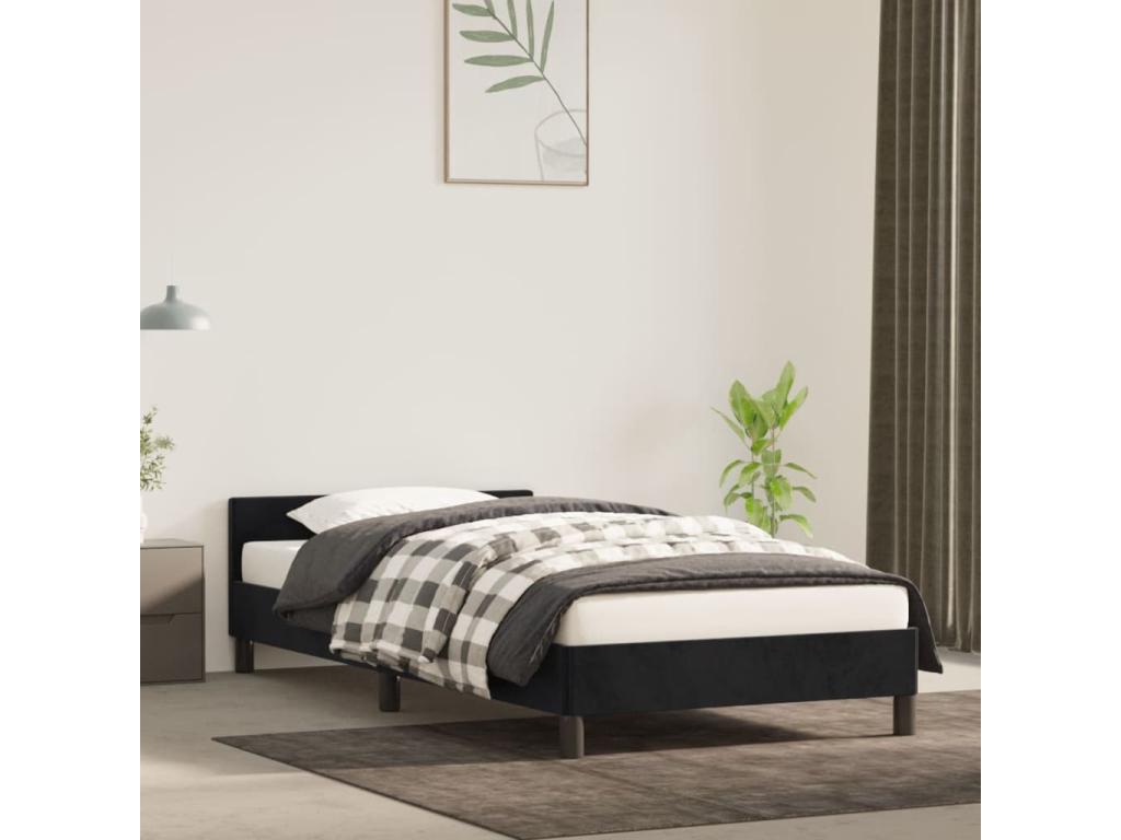 Black velvet bed frame with headboard, 90x190 cm