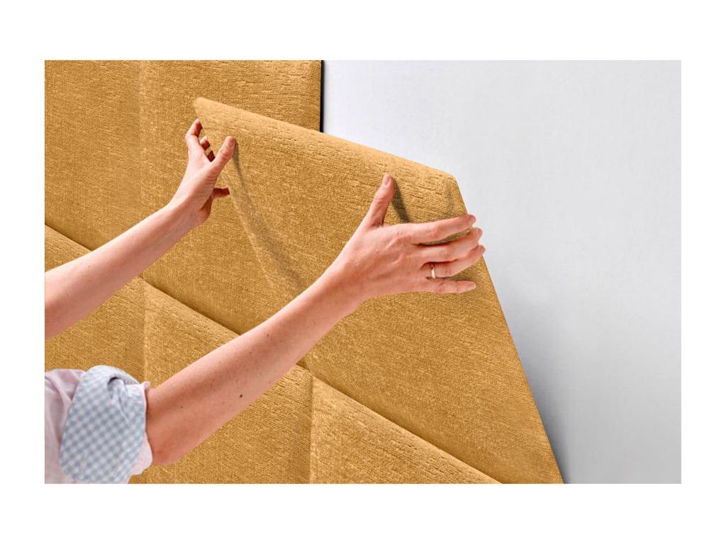 Homzora Upholstered Headboard in Eco-Friendly Wool, Composed of Interchangeable Self-Adhesive Panels, Luxury Upholstered Bedroom, Mustard, 180 cm