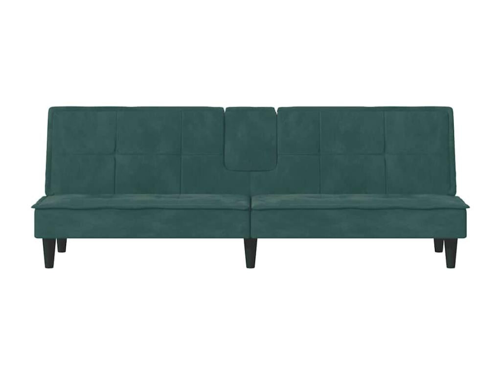 Sofa bed with cup holders, dark green velvet