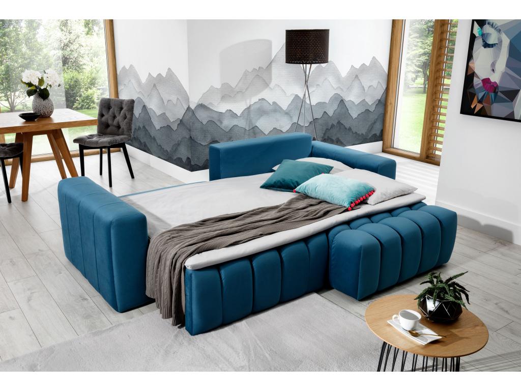 Homzora 250cm Quilted Velvet Designer Convertible Sofa, Pine Green, Left Corner