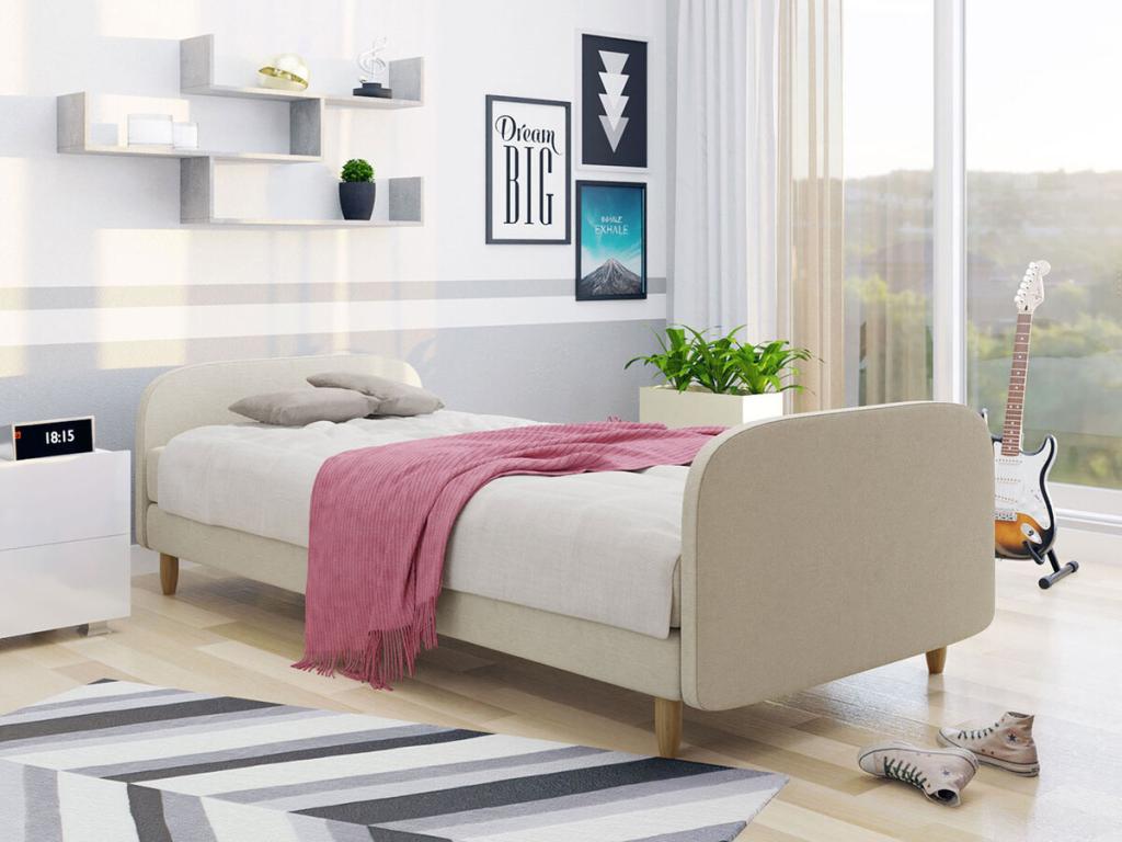 Homzora 125 Unique Bed, Light Brown, 90x200cm, Upholstered, Slatted Base to Homzora 90x210x63cm