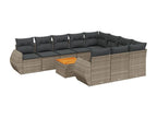 11-piece garden furniture set with grey resin wicker cushions