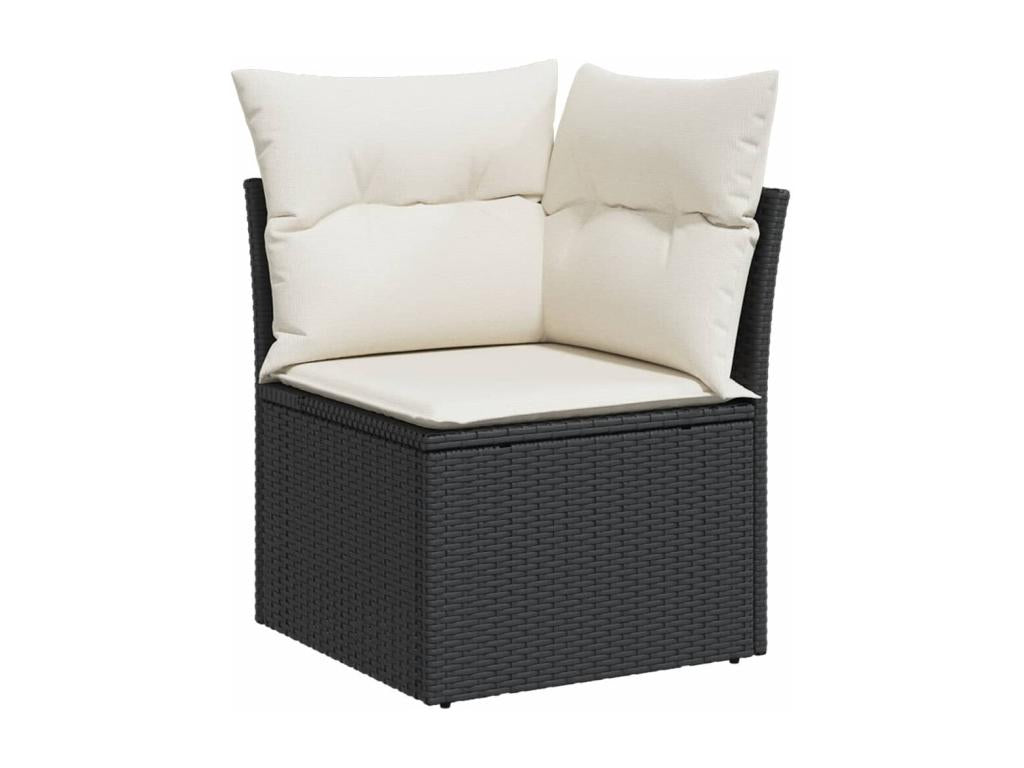 8-piece garden furniture set with cushions, black woven resin