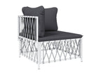 Garden furniture set with cushions, 6 pieces, white steel