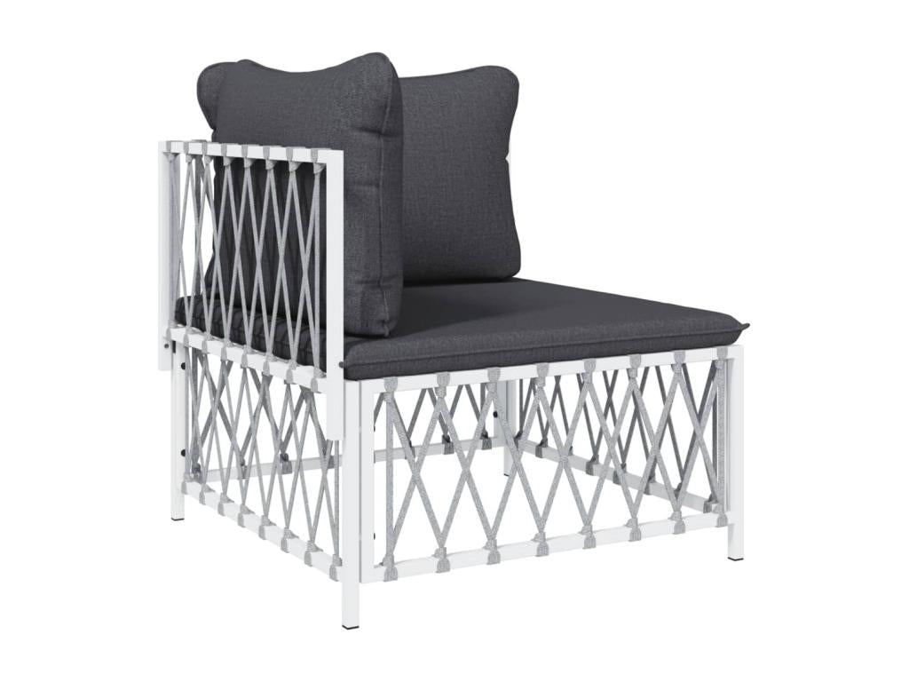 Garden furniture set with cushions, 6 pieces, white steel