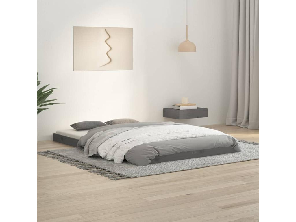 Grey Bed Frame 120x190 cm Solid Pine Wood Small Double