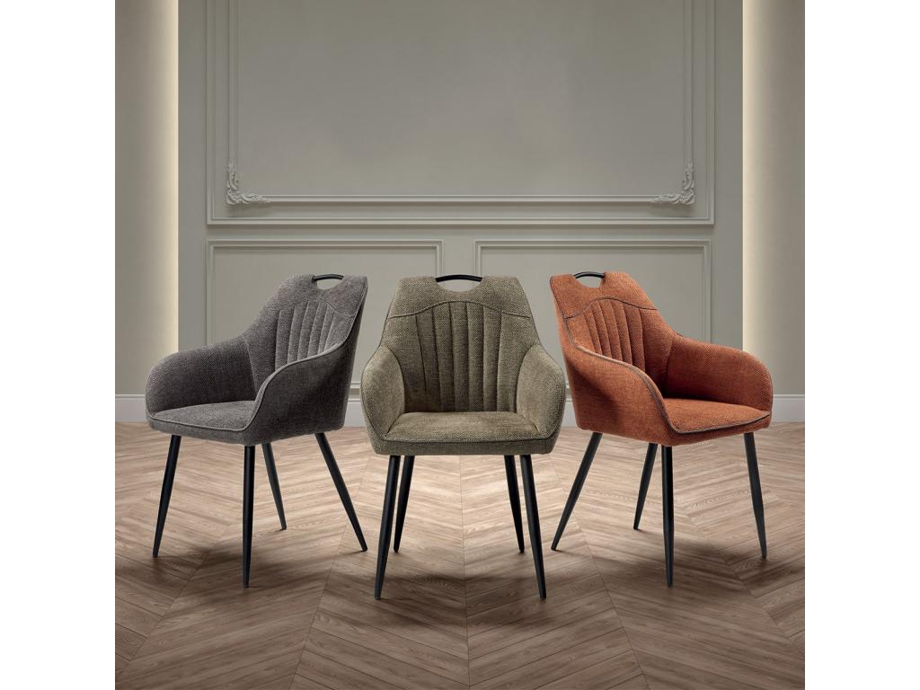 Homzora - Set of 2 Dining Chairs in Homzora Polyester Fabric with Copper Piping