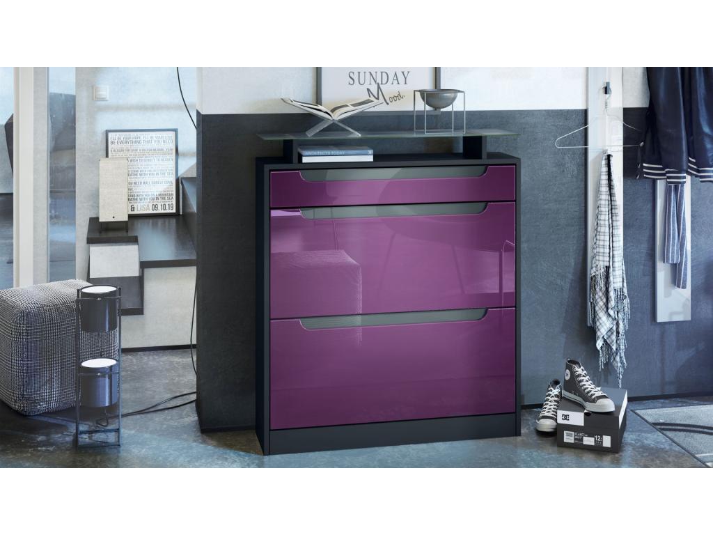 Matte black lacquered shoe cabinet with high-gloss grey handles, 89x104x23 cm