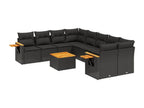 9-piece garden furniture set with cushions, black woven resin