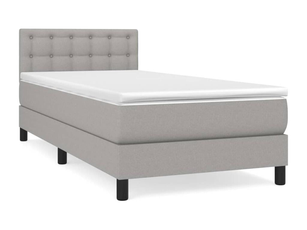 Upholstered bed base and mattress, light grey, 90x190 cm, fabric