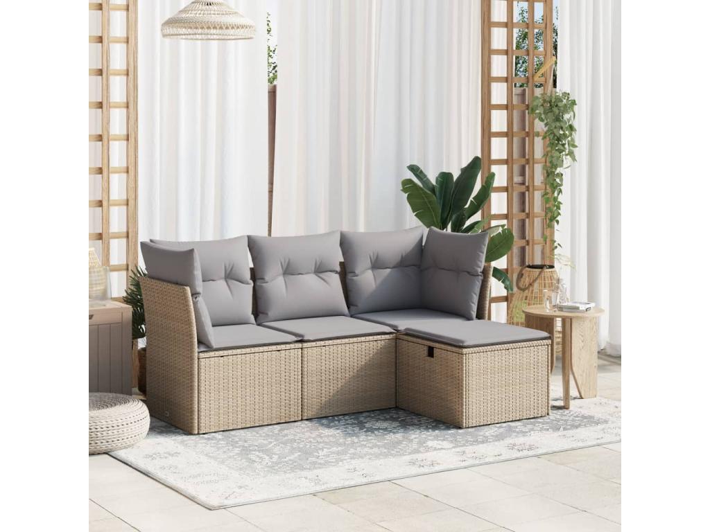 Garden furniture set with cushions, 4 pieces, méHomzora beige woven resin