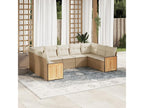 8-piece garden furniture set with cushions, beige woven resin